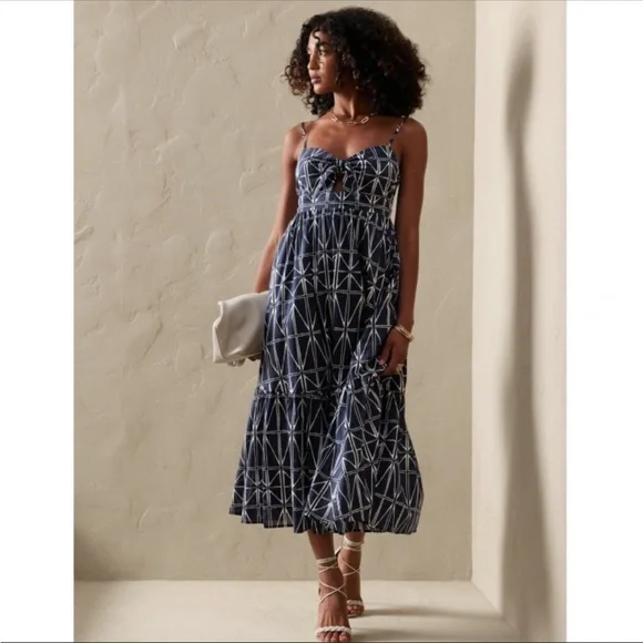 Banana Republic navy tie front maxi dress- size S NWT